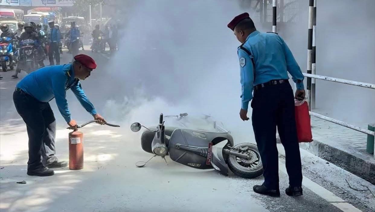 Electric Scooter Bursts into Flames in Nepal, Raising Safety Alarms